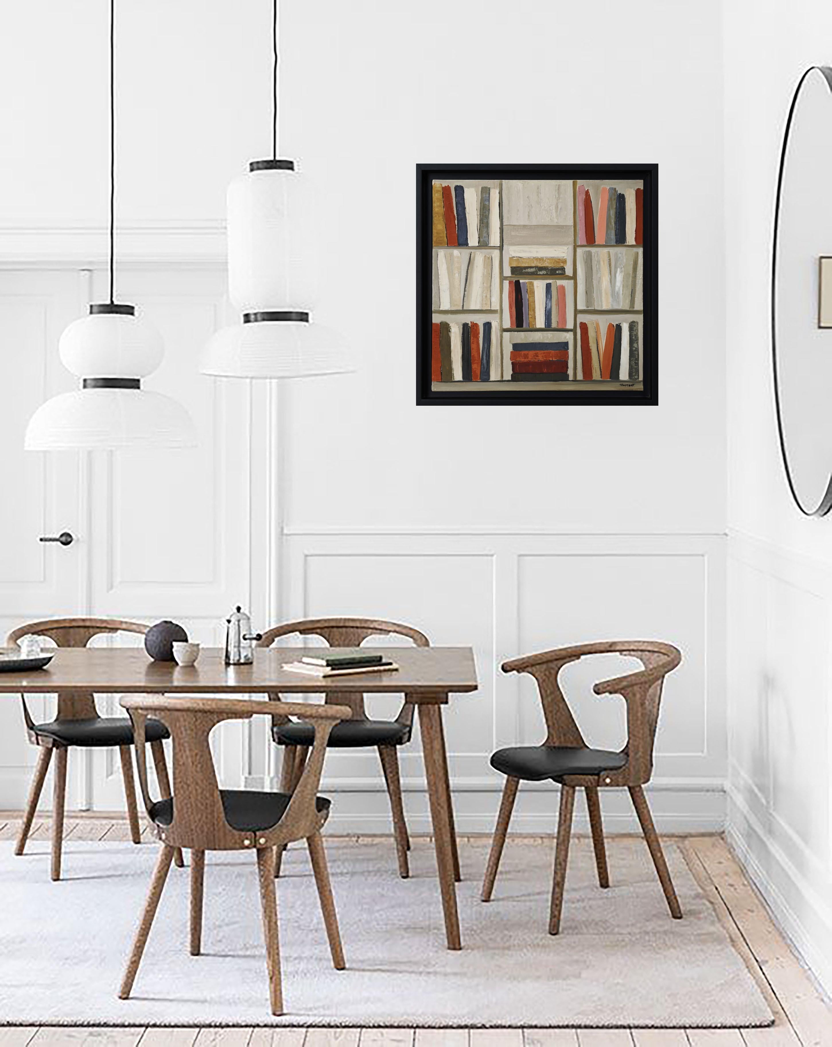 Le poids des mots - Abstract library, textured painting, Oil on canvas For Sale 1