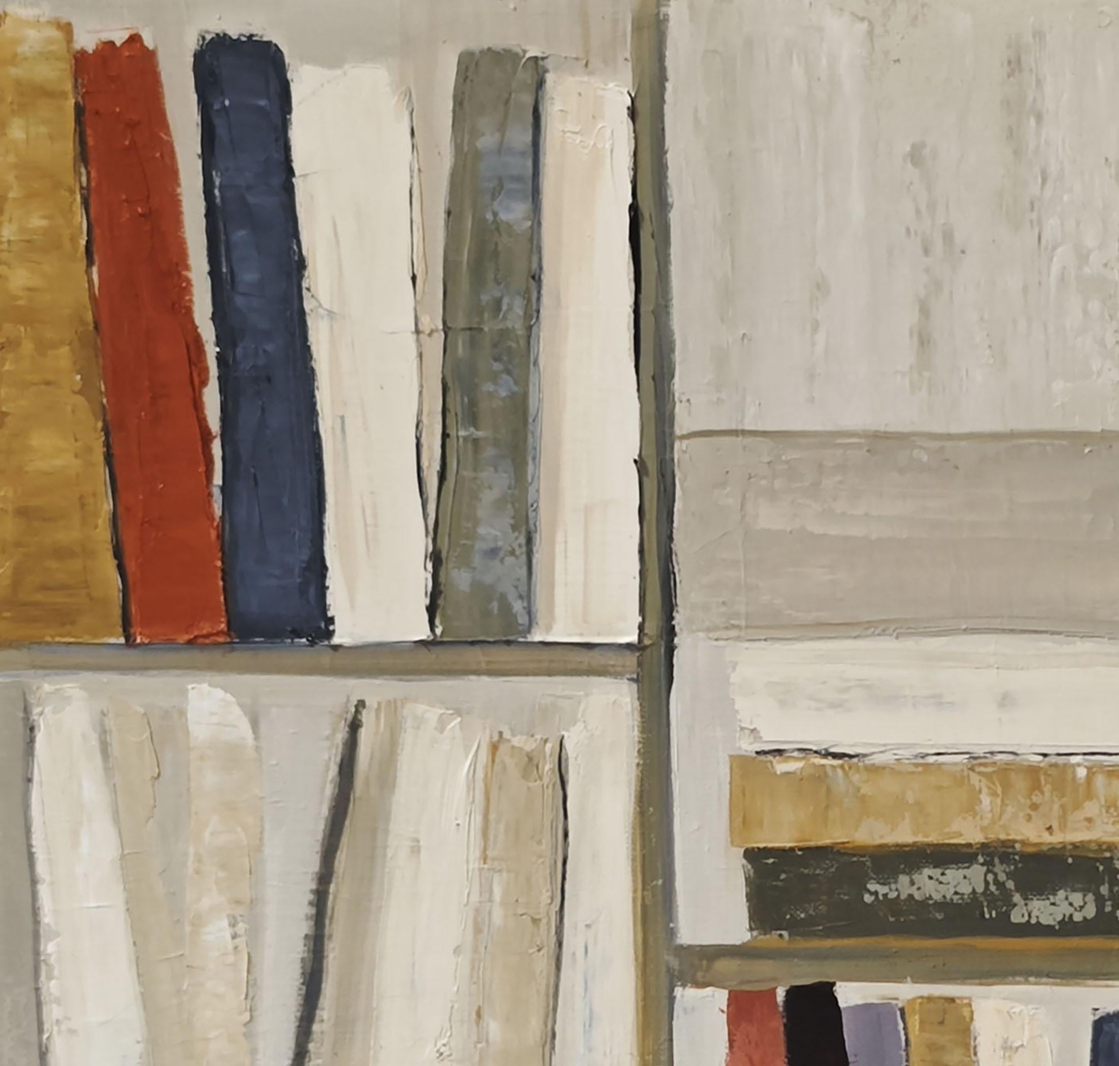 Le poids des mots - Abstract library, textured painting, Oil on canvas For Sale 2