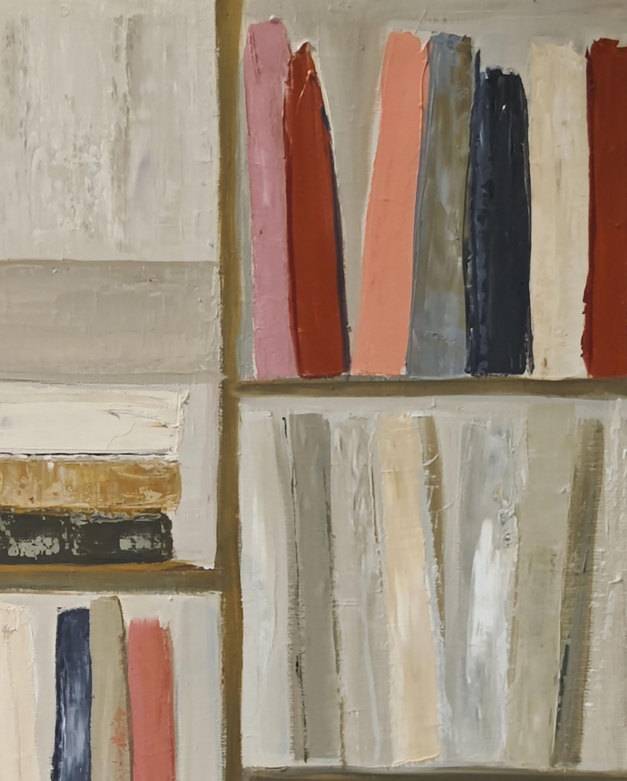 Le poids des mots - Abstract library, textured painting, Oil on canvas For Sale 3