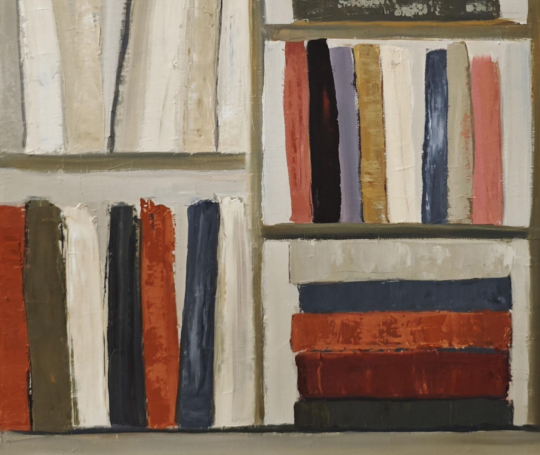 Le poids des mots - Abstract library, textured painting, Oil on canvas For Sale 4