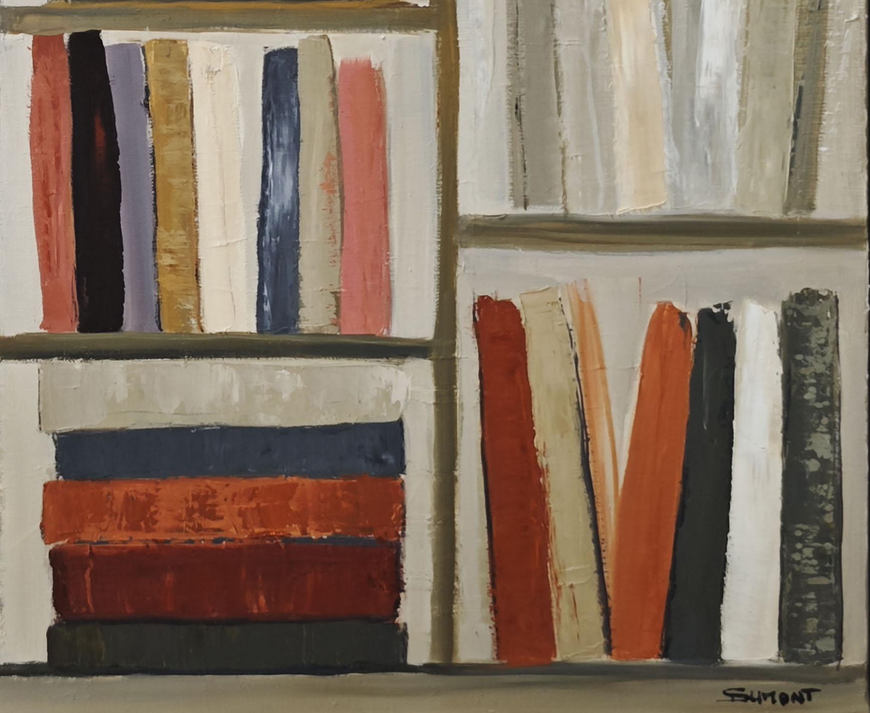 Le poids des mots - Abstract library, textured painting, Oil on canvas For Sale 5