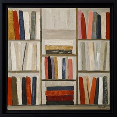 Le poids des mots - Abstract library, textured painting, Oil on canvas