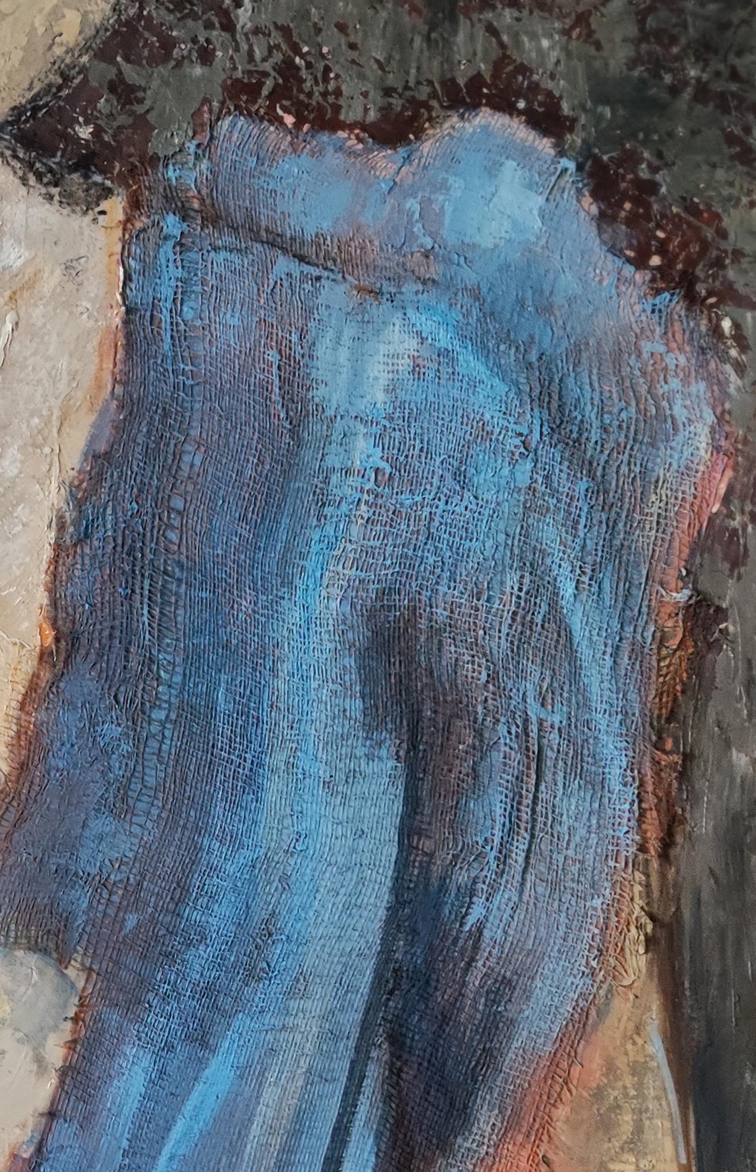 le rêve bleu, nude woman, blue figurative modern, oil on canvas, collage, France For Sale 1