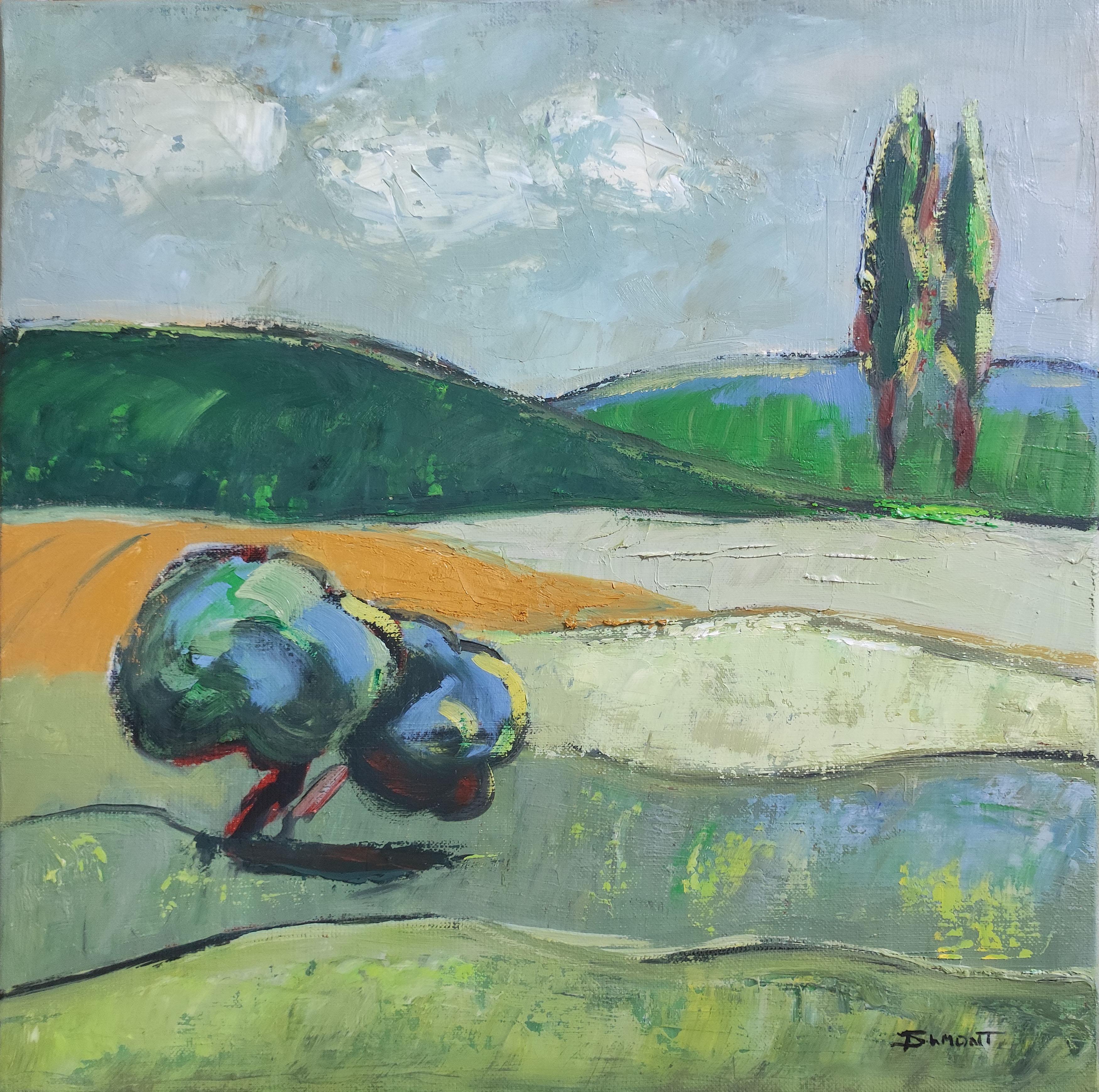 Le Sud, campagna francese, paesaggio verde, olio su tela, espressionismo - Painting di SOPHIE DUMONT