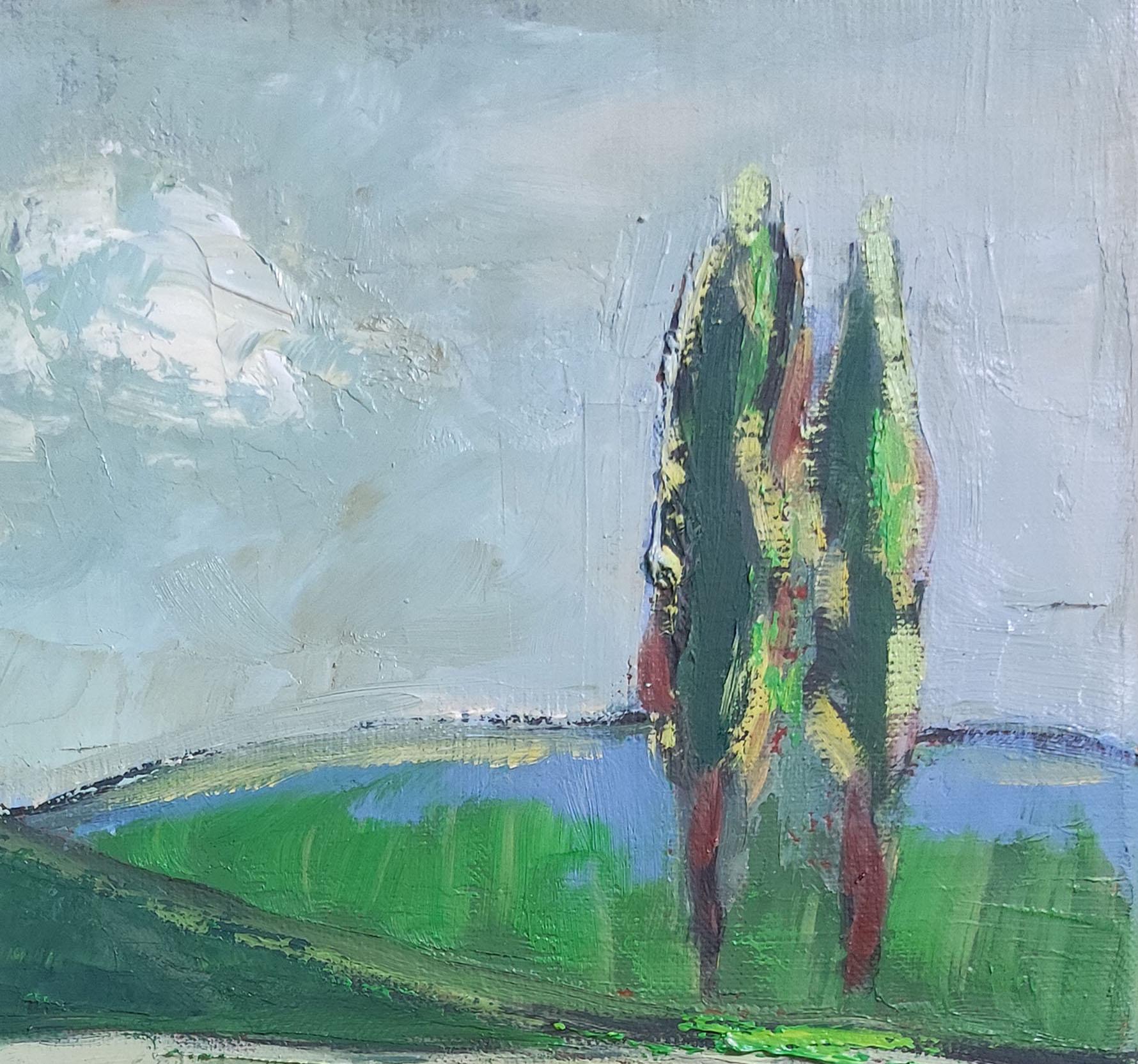 Le Sud, campagna francese, paesaggio verde, olio su tela, espressionismo - Painting Espressionismo astratto di SOPHIE DUMONT