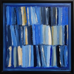 lecture en bleu , abstract, colored, oil on canvas, expressionism, geometric