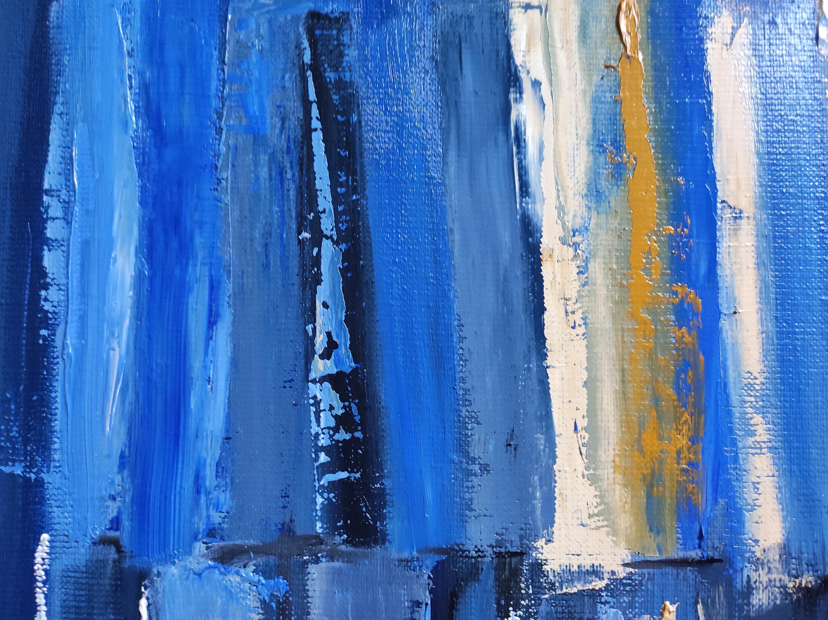 lecture en bleu , abstract, colored, oil on canvas, expressionism, geometric For Sale 1