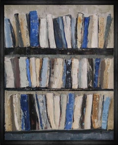 les bouquins, abstract, blue, huile sur toile, library, books, minimalism