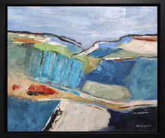 Les champs 4, paysage abstrait géométrique, huile sur toile, 46 x55 cm