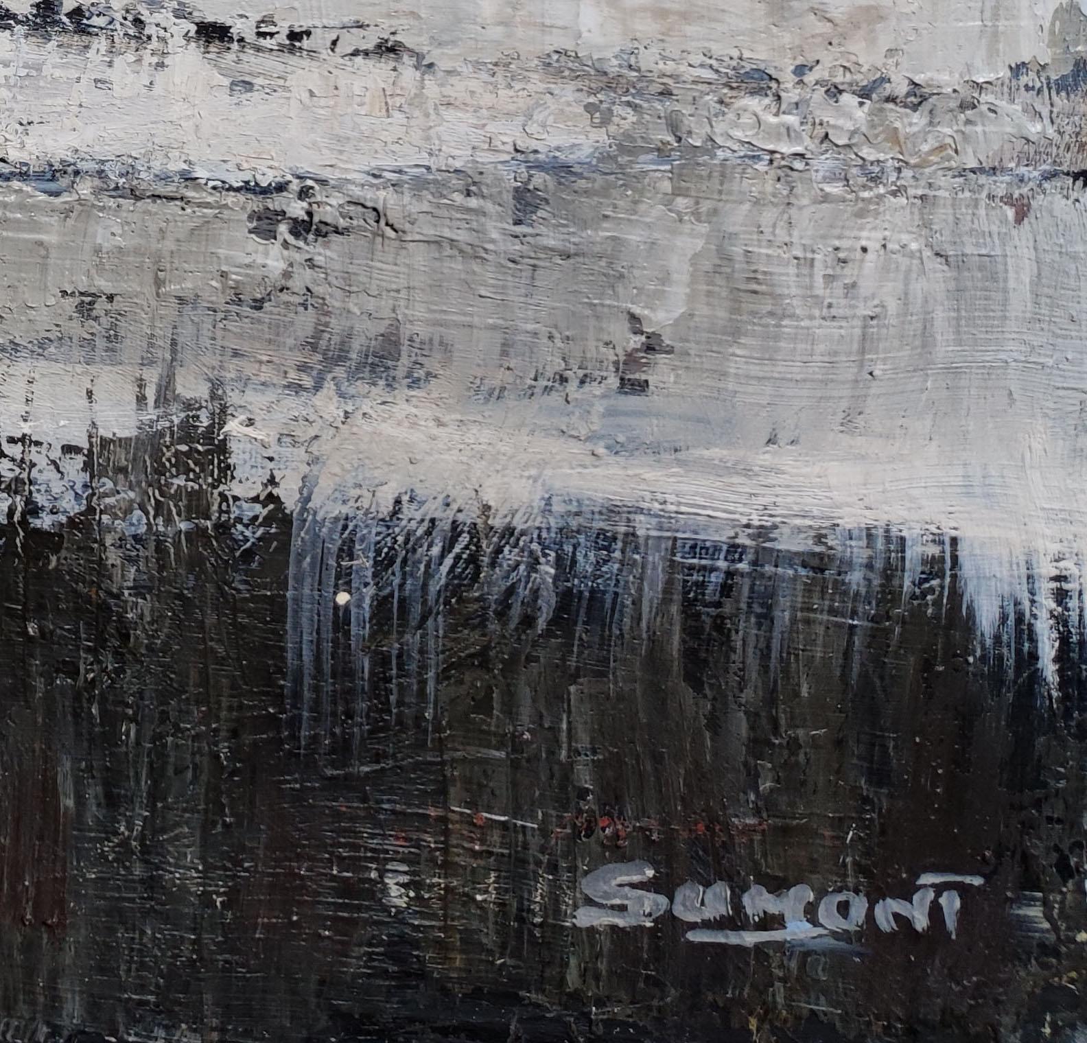 Les dunes, Olio su tavola, Paesaggio astratto, Moderno, Espressionismo, Grigio - Painting Espressionismo astratto di SOPHIE DUMONT