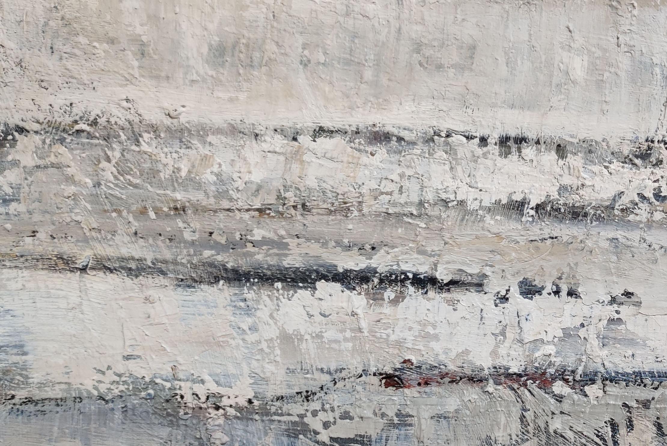 les dunes, oil on canvas board, abstract landscape, modern, expressionism, gray - Gray Landscape Painting by SOPHIE DUMONT
