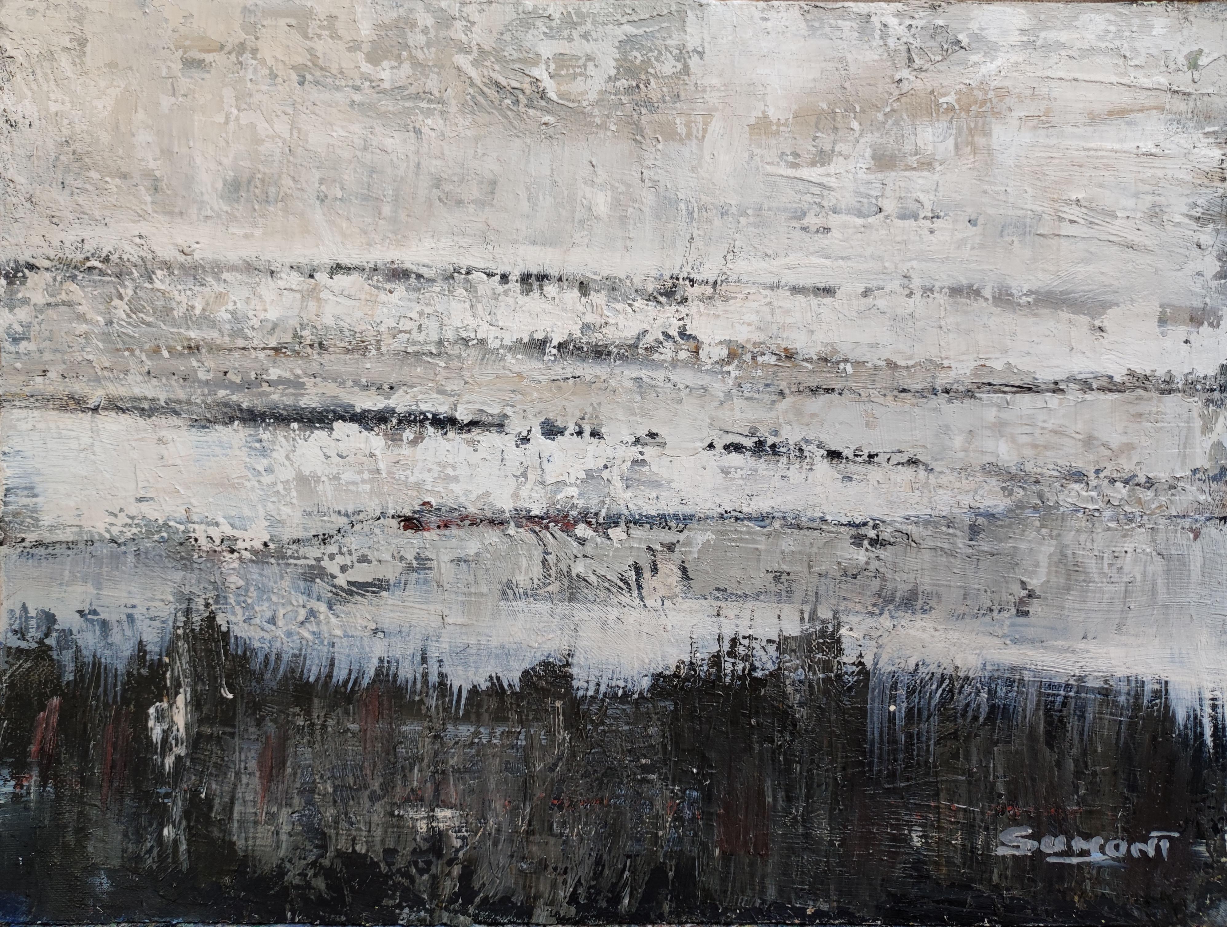 Les dunes, Olio su tavola, Paesaggio astratto, Moderno, Espressionismo, Grigio 1