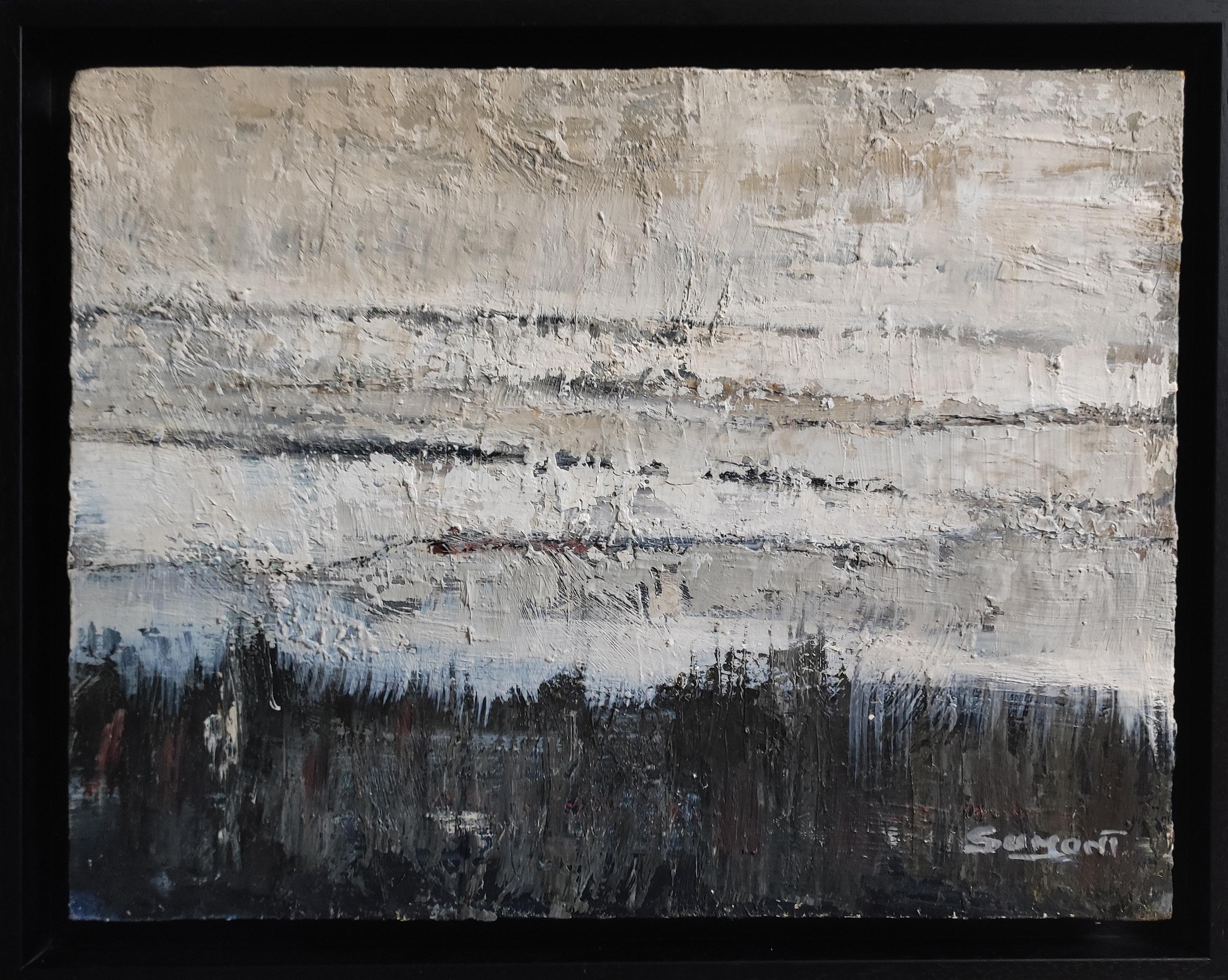 SOPHIE DUMONT Landscape Painting - les dunes, oil on canvas board, abstract landscape, modern, expressionism, gray