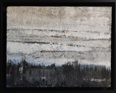 Öl auf Leinwandkarton, abstrakte Landschaft, Moderne, Expressionismus, Grau, Öl