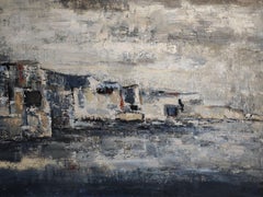 les falaises grises, Abstract, blue and gray cliffs, Modern, Impasto, French