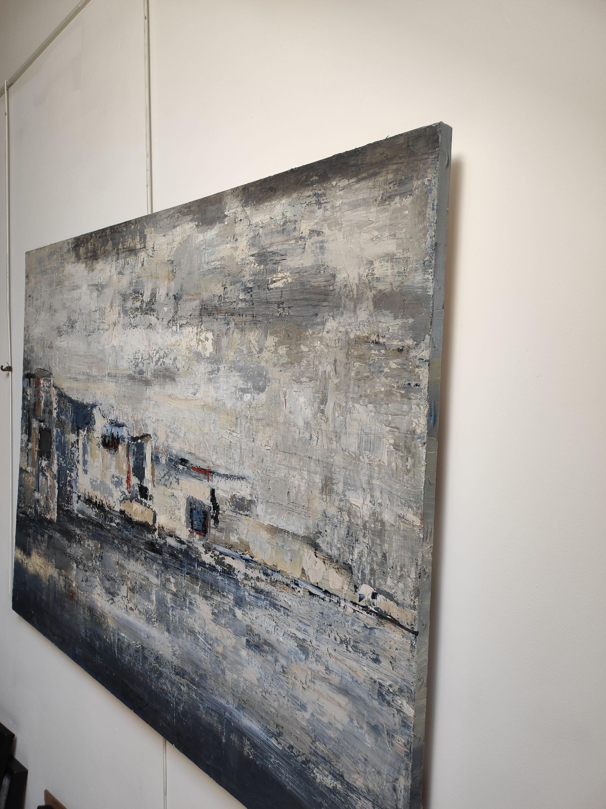 les falaises grises, Astratto, scogliere blu e grigie, Moderno, Impasto, Francese in vendita 3