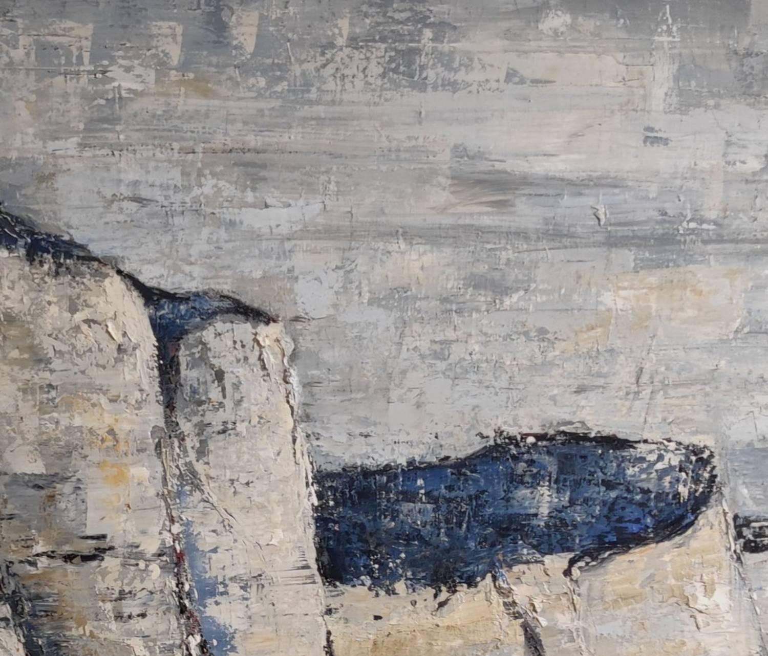 les falaises, paysage marin, figuratif, huile sur toile, expressionnisme, falaise, bleu - Painting de SOPHIE DUMONT