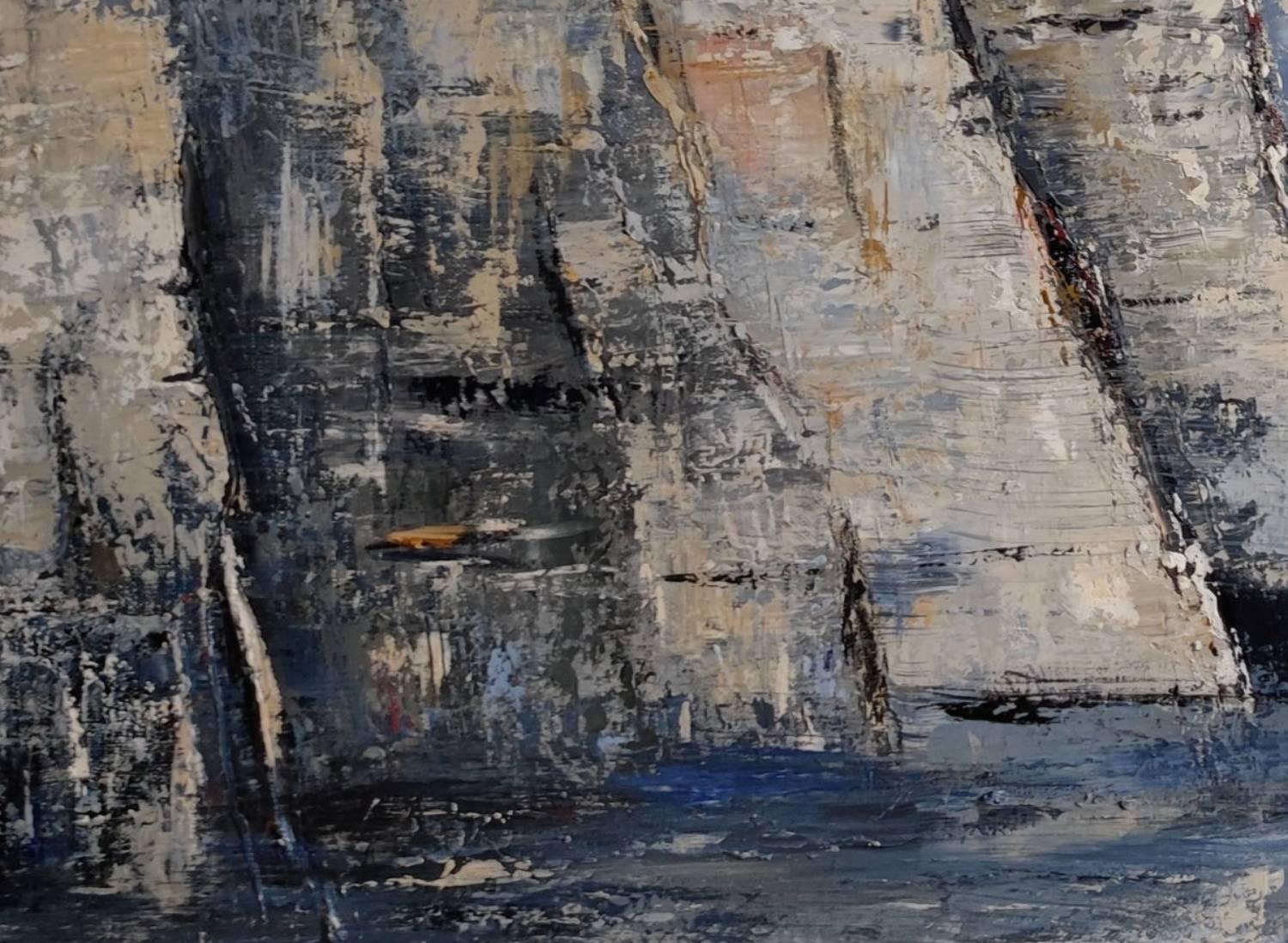 les falaises, seascape, figurative, oil on canvas, expressionism, cliff, blue - Expressionist Painting by SOPHIE DUMONT