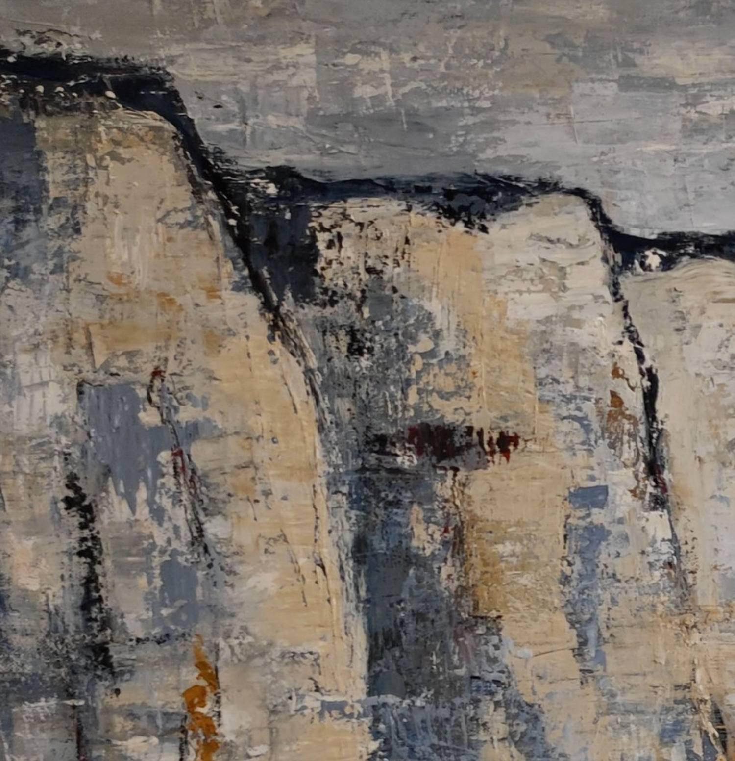 les falaises, paysage marin, figuratif, huile sur toile, expressionnisme, falaise, bleu - Expressionniste Painting par SOPHIE DUMONT