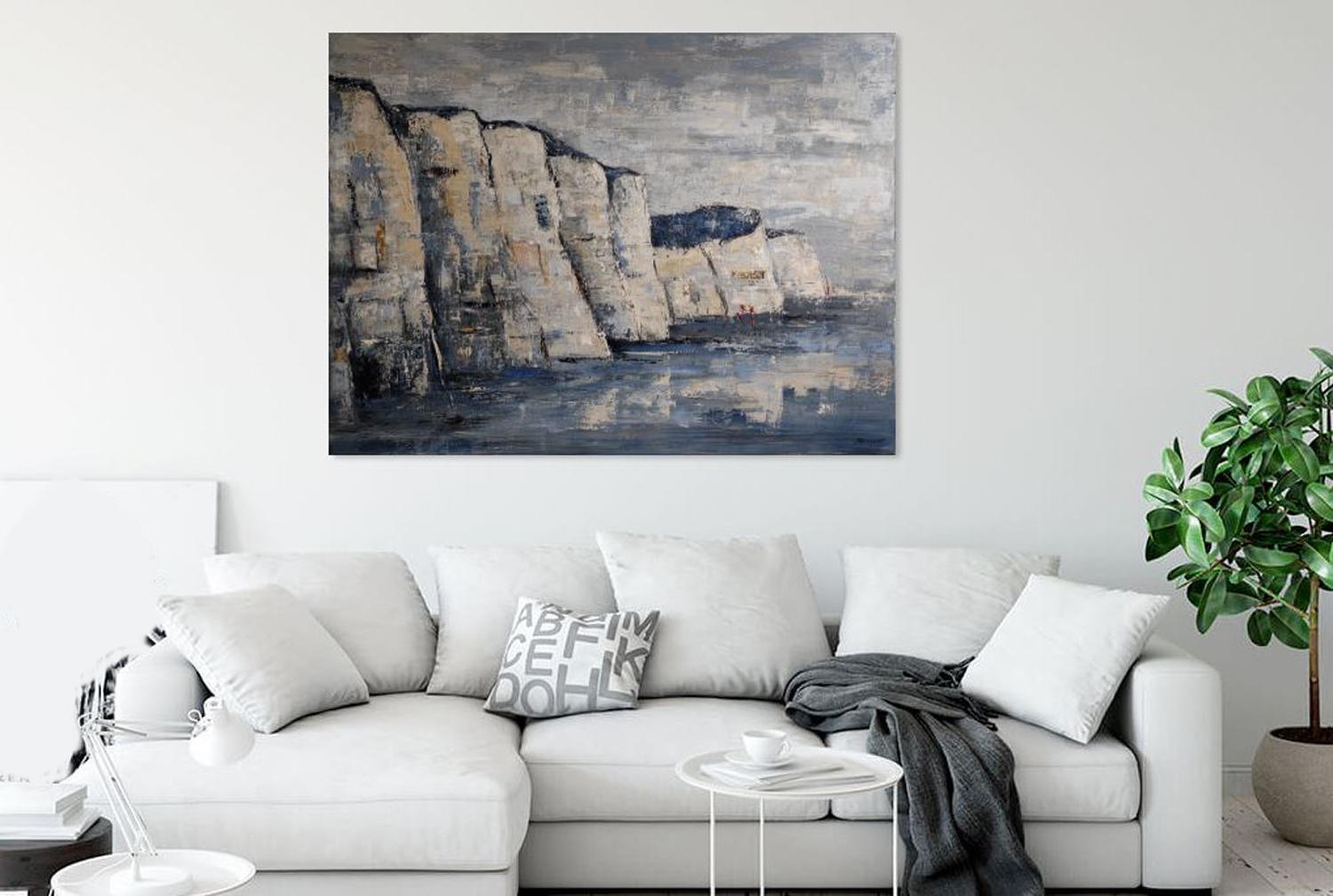 les falaises, seascape, figurative, oil on canvas, expressionism, cliff, blue For Sale 3