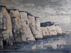 les falaises, seascape, figurative, oil on canvas, expressionism, cliff, blue