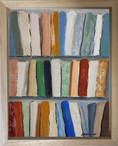 les livres, abstract, expressionism, colored, textured, oil on canvas, library