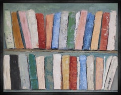 Les livres, abstrait et coloré  Huile sur toile, série de bibliothèques, expressionnisme