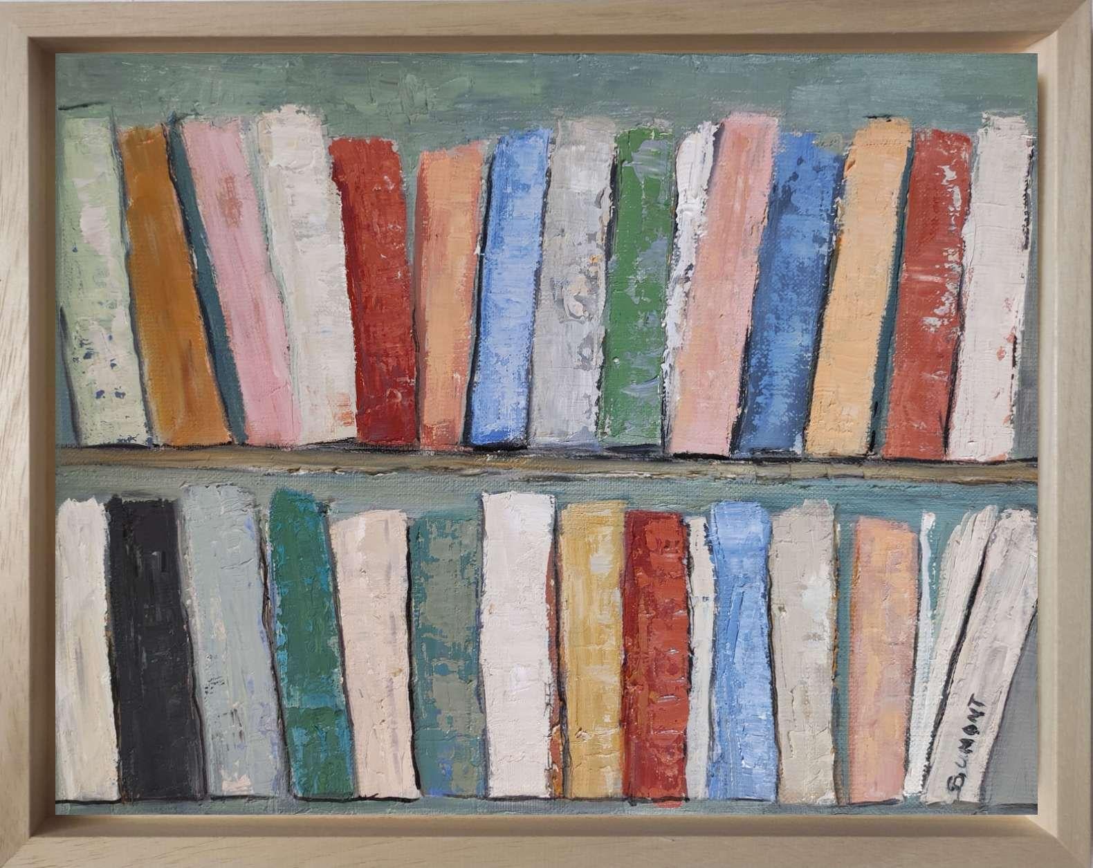 les livres, colorful abstract,  oil on canvas, libraries series, expressionism - Painting by SOPHIE DUMONT