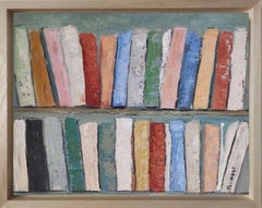 les livres, abstrait coloré, 35x27 cm, huile sur toile, serie des bibilotheques