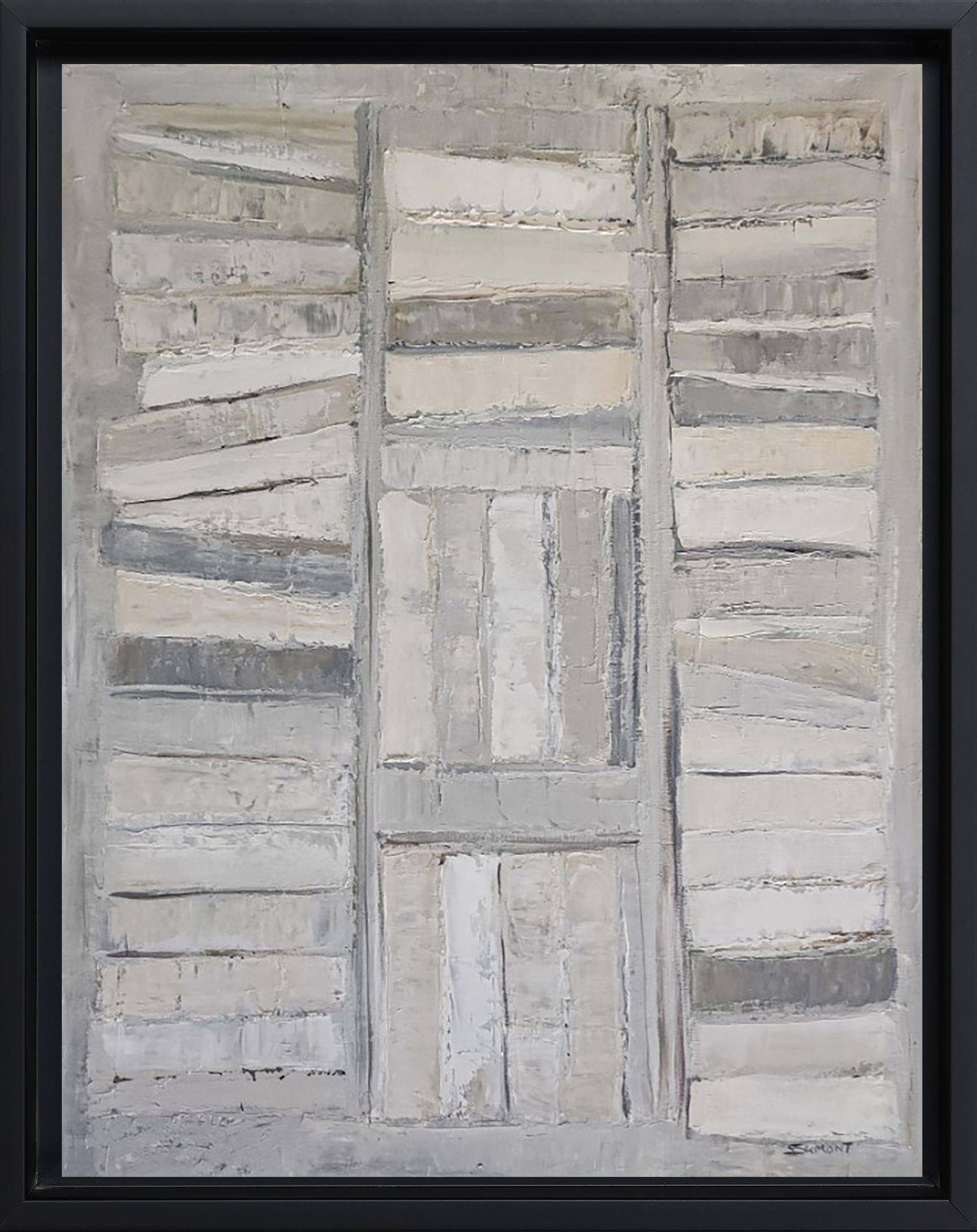 "Les Livres Blancs" – Abstract Monochrome Library, French Contemporary Oil Paint