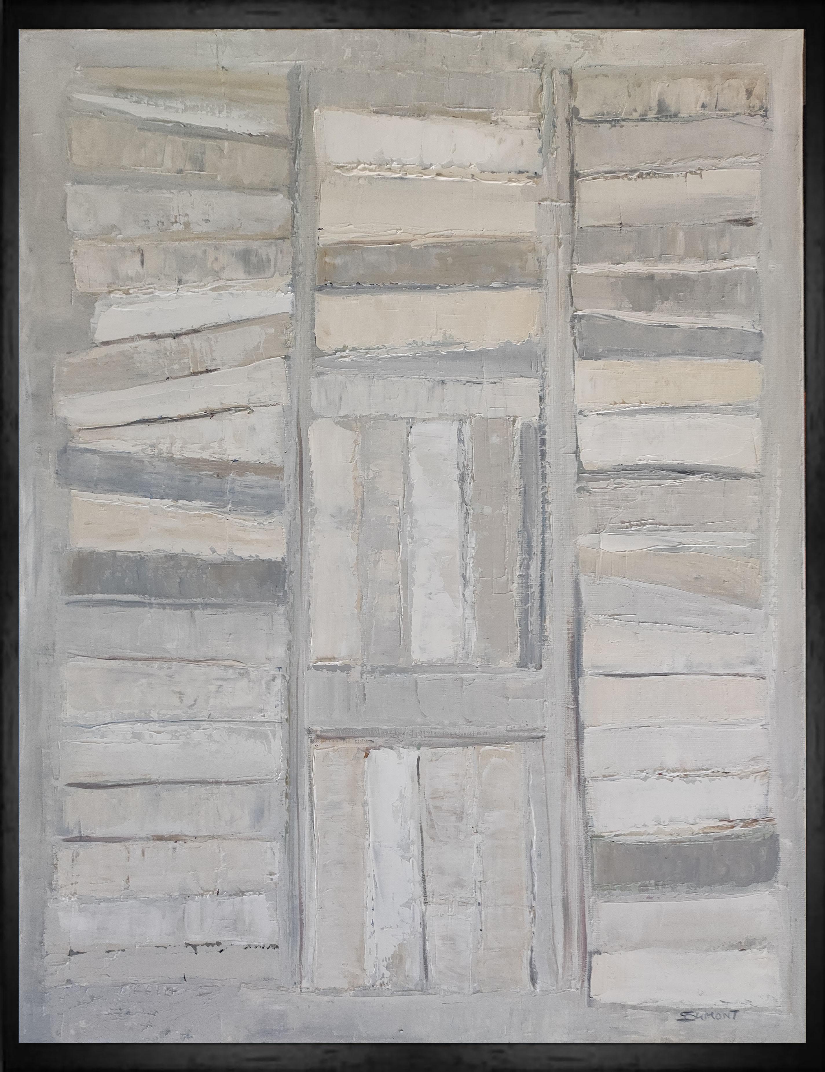 SOPHIE DUMONT Interior Painting - "Les Livres Blancs" – Abstract Monochrome Library, French Contemporary Oil Paint