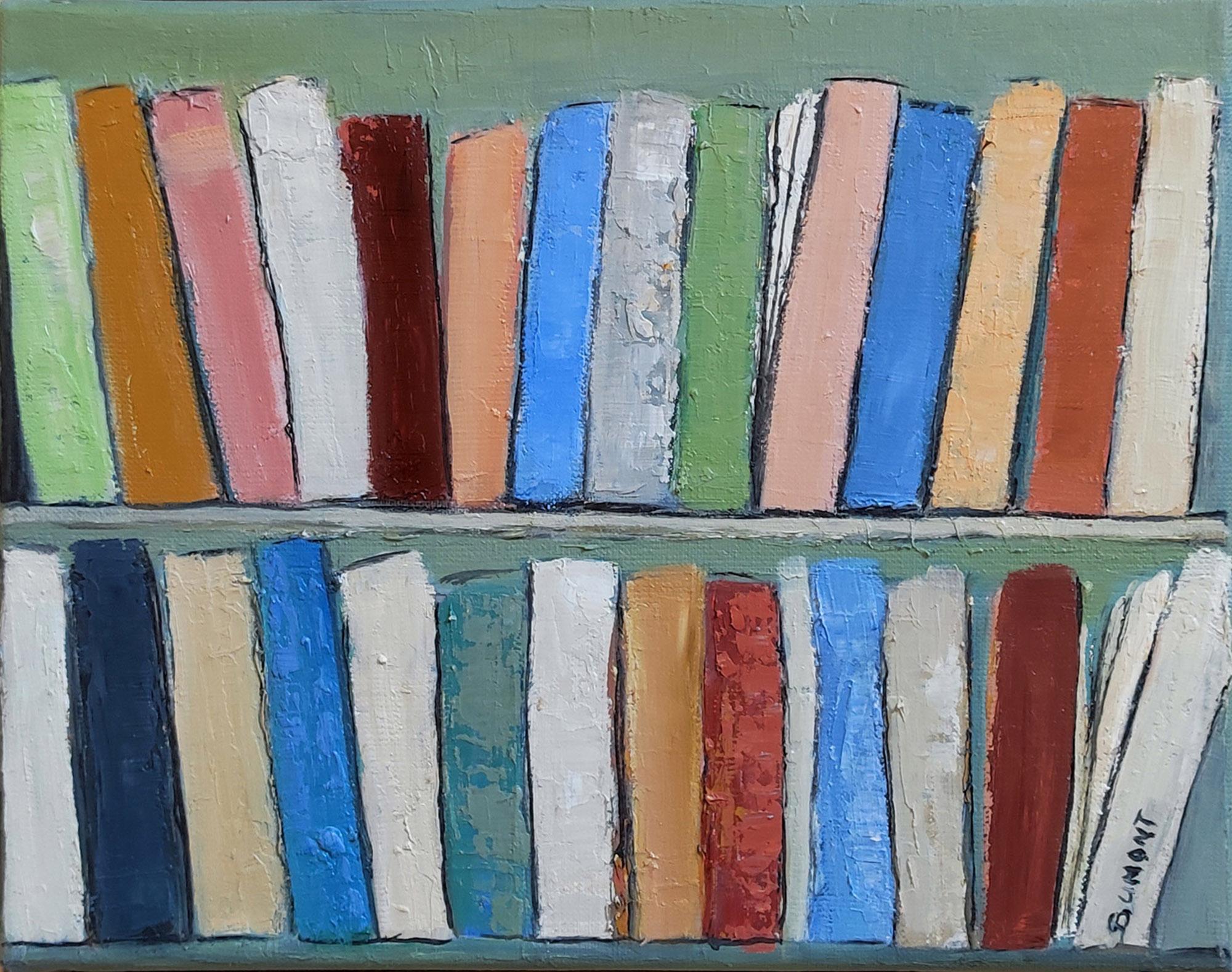 les livres, astratto colorato,  olio su tela, serie biblioteche, espressionismo 6