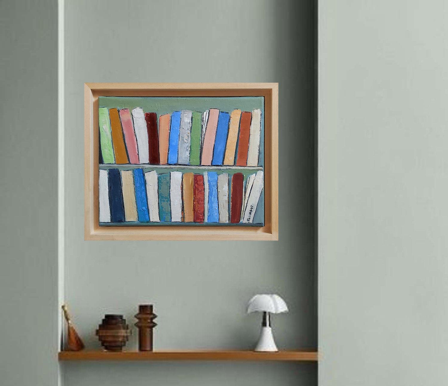 les livres, astratto colorato,  olio su tela, serie biblioteche, espressionismo - Interior Painting Grigio di SOPHIE DUMONT