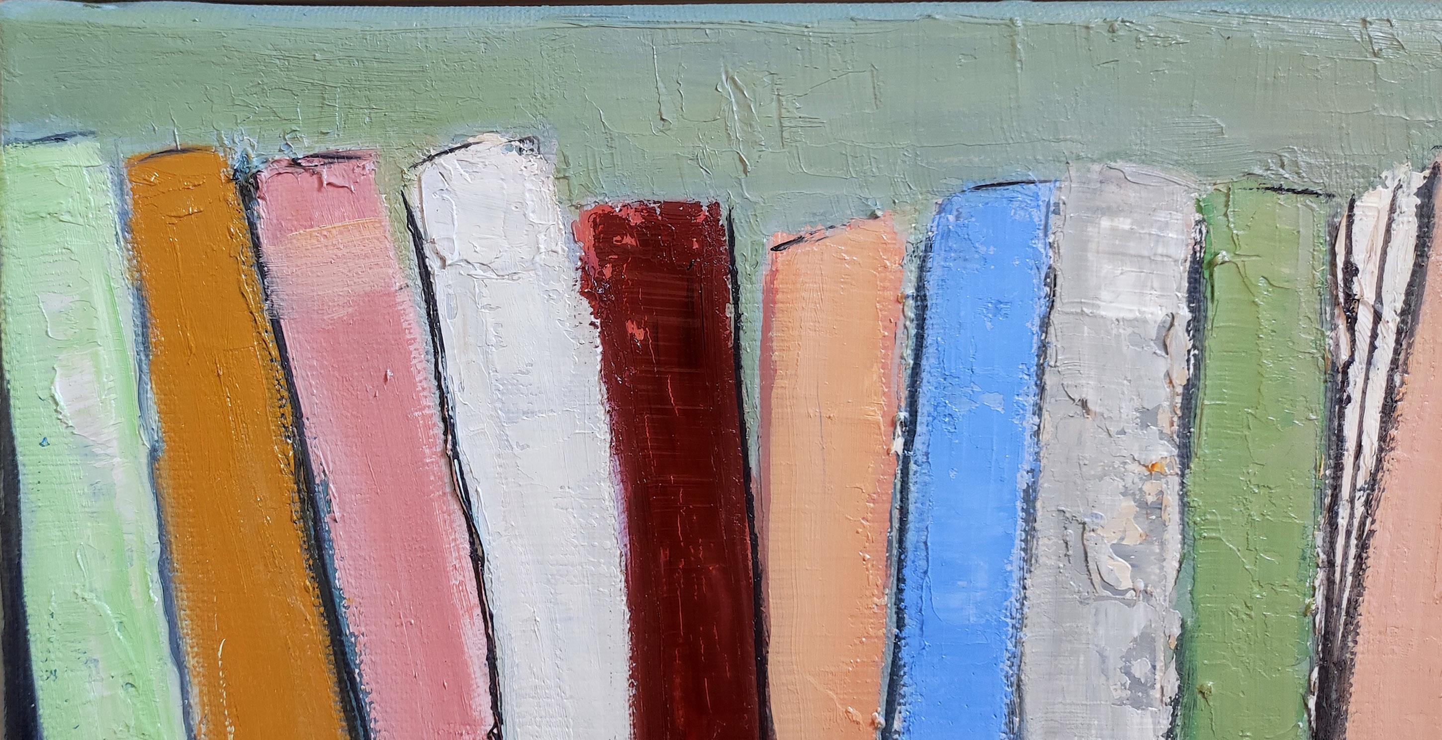 les livres, astratto colorato,  olio su tela, serie biblioteche, espressionismo 1
