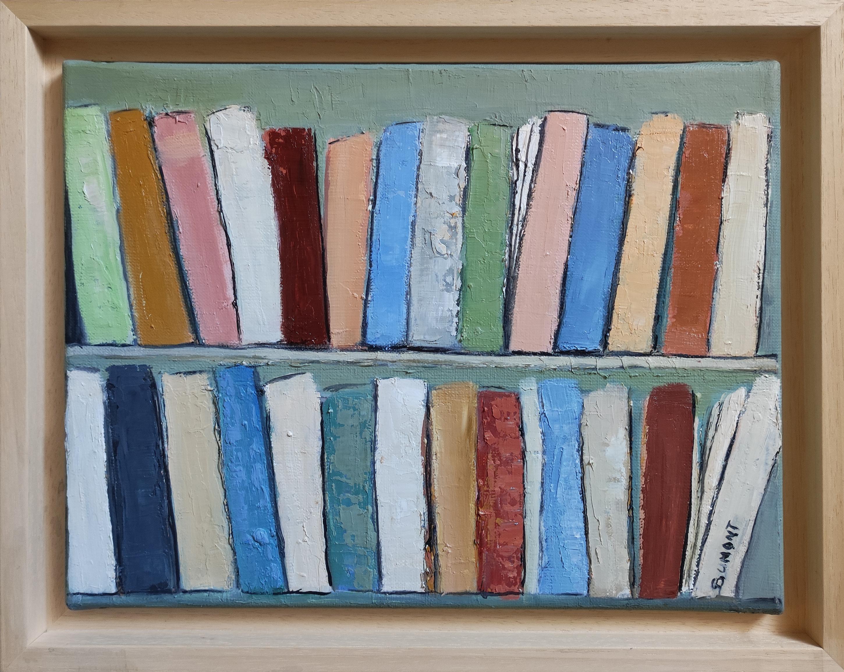 les livres, colorful abstract,  oil on canvas, libraries series, expressionism