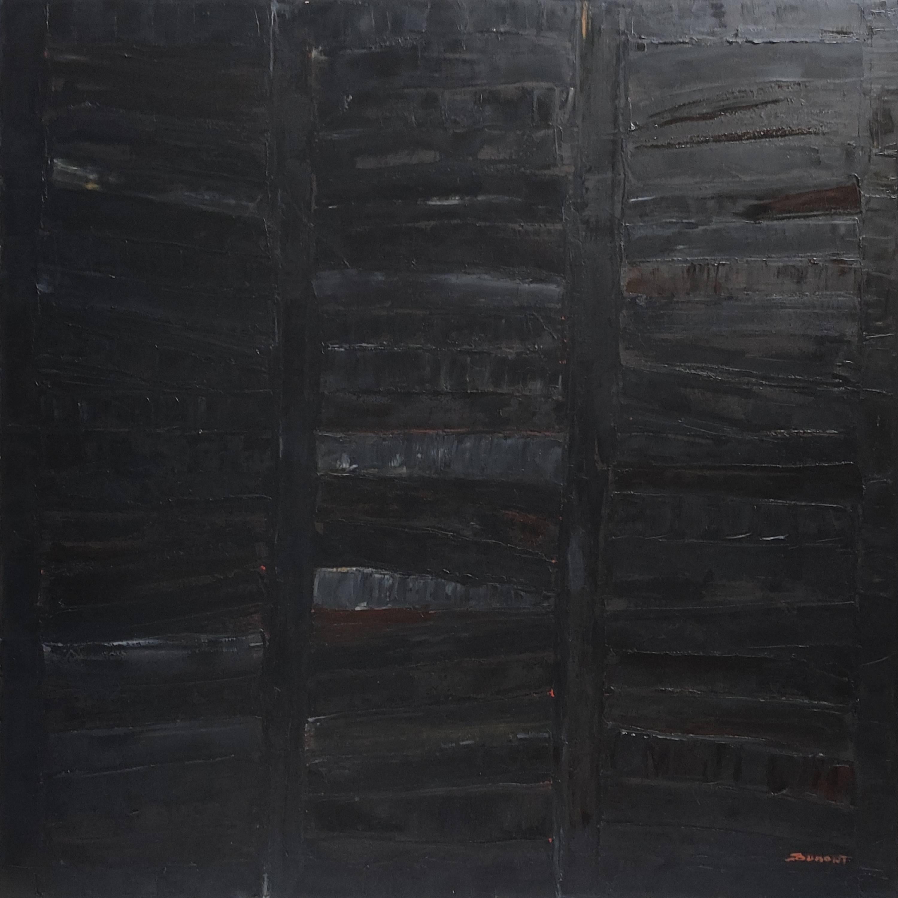 SOPHIE DUMONT Interior Painting - les livres noirs, black abstract, monochrome, oil,  minimalist, libraries serie