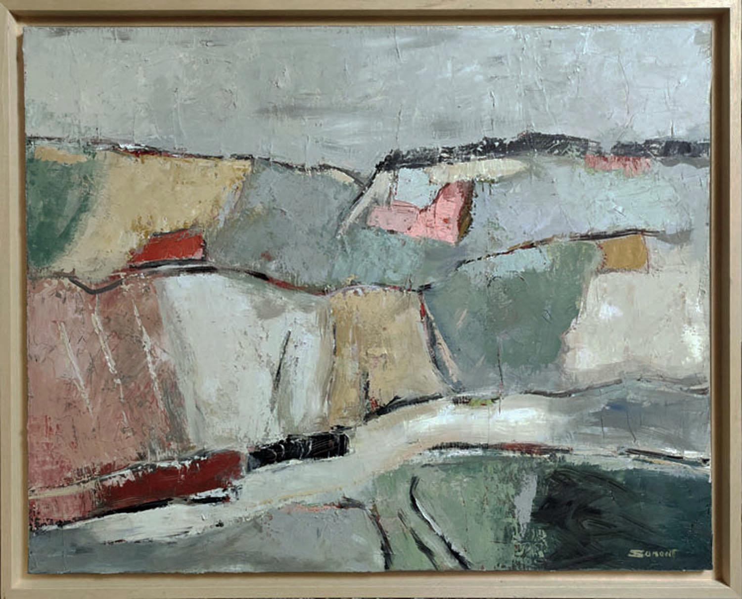Les lopins, paysage vert, expressionnisme, texturé, champs, huile sur toile en vente 8