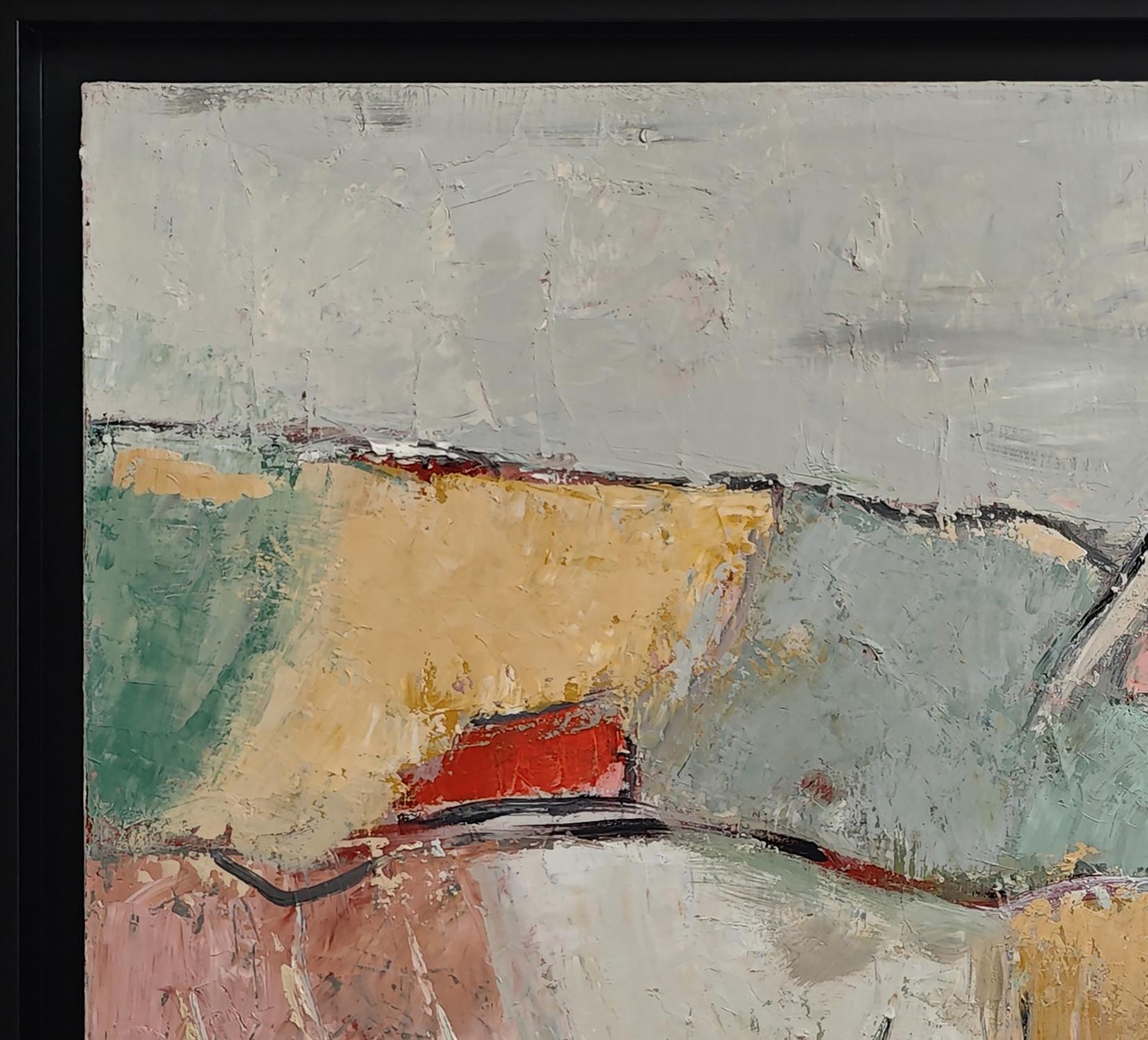 Les lopins, Paesaggio verde, Espressionismo, Texture, Campi, Olio su tela - Painting di SOPHIE DUMONT