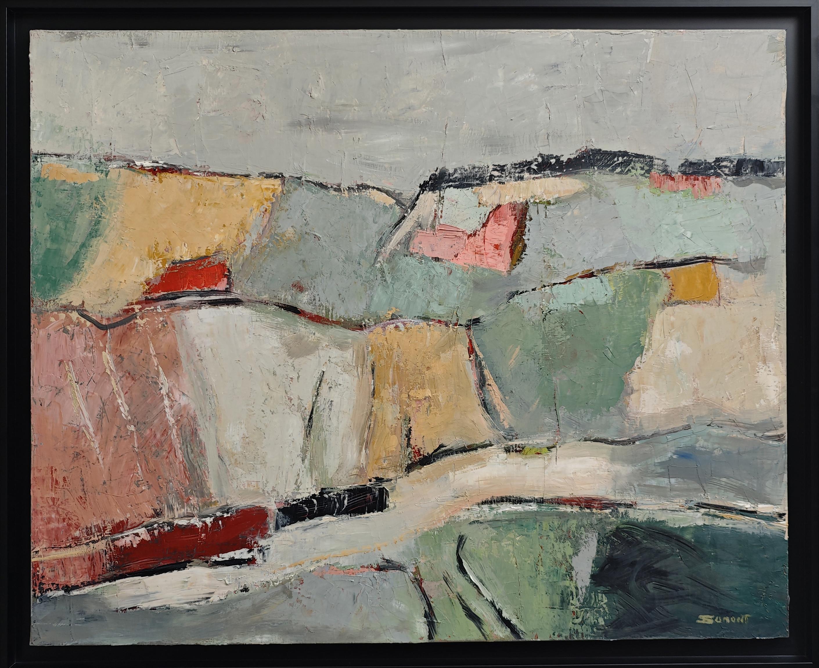 Abstract Painting di SOPHIE DUMONT - Les lopins, Paesaggio verde, Espressionismo, Texture, Campi, Olio su tela
