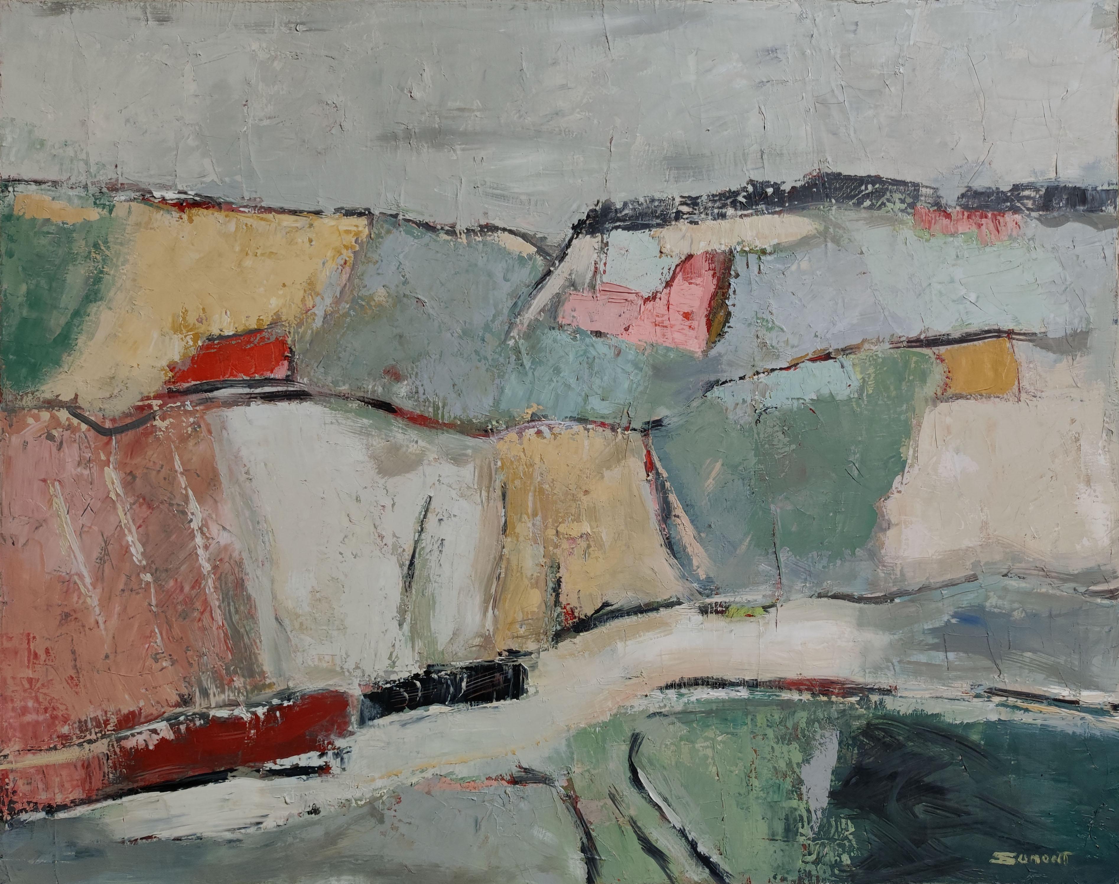 Peinture à L'Huile Sur Toile - Paysage Expressionniste Avec Cochon - Années 1920
