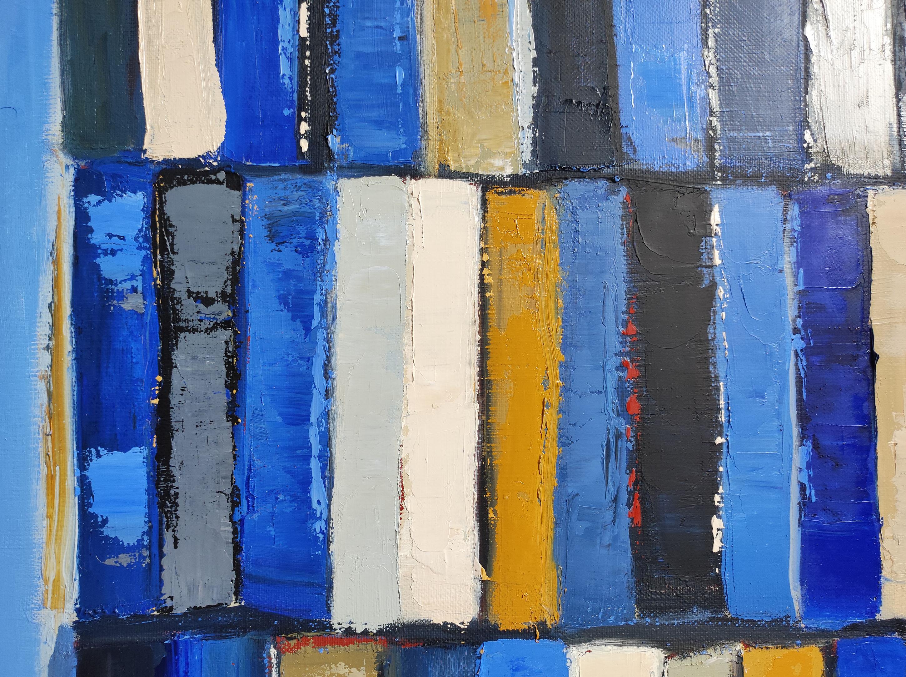 les mots bleus , astratto, colorato, blu olio su tela, espressionismo, geometrico in vendita 5