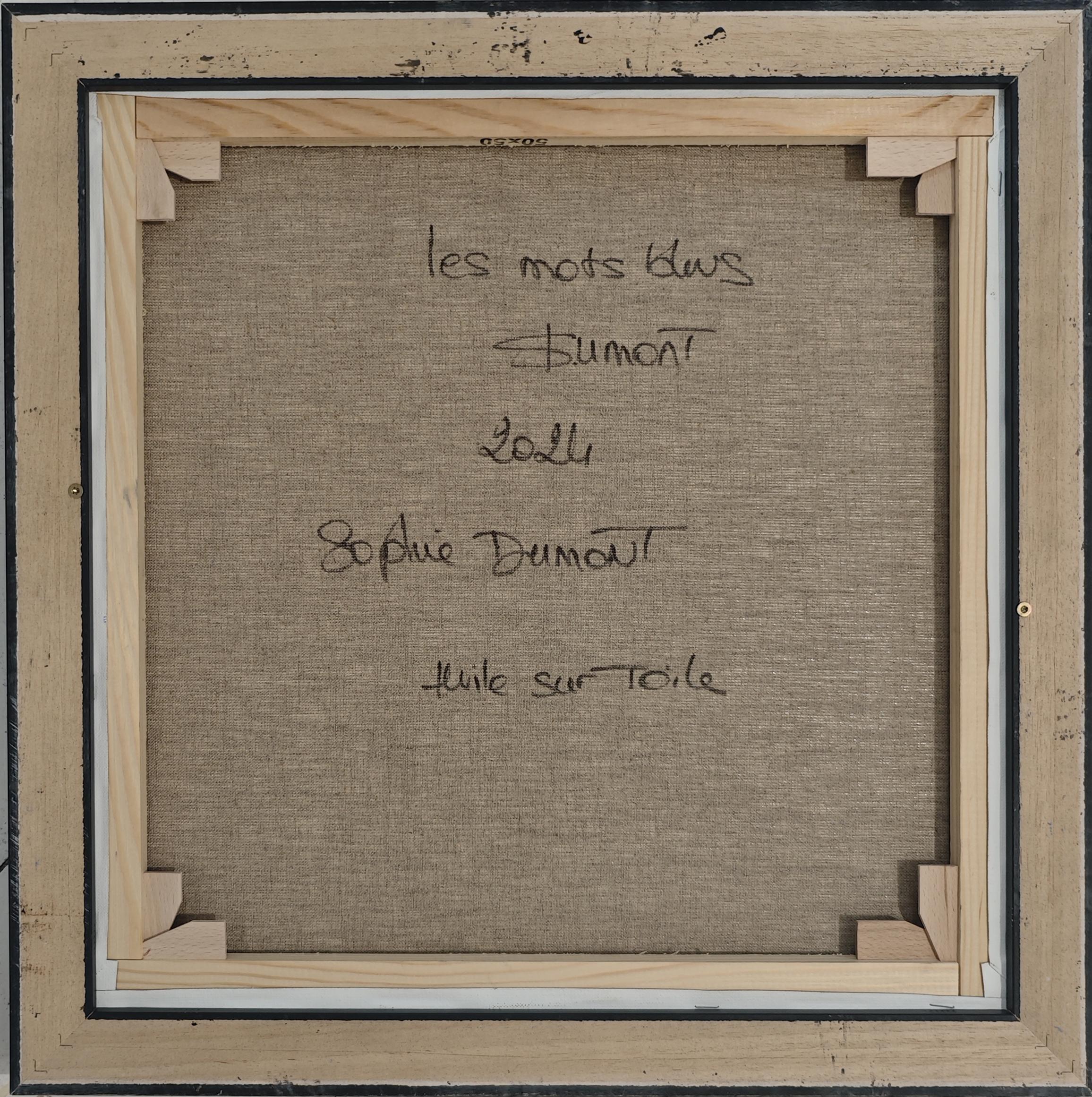 les mots bleus , astratto, colorato, blu olio su tela, espressionismo, geometrico in vendita 6