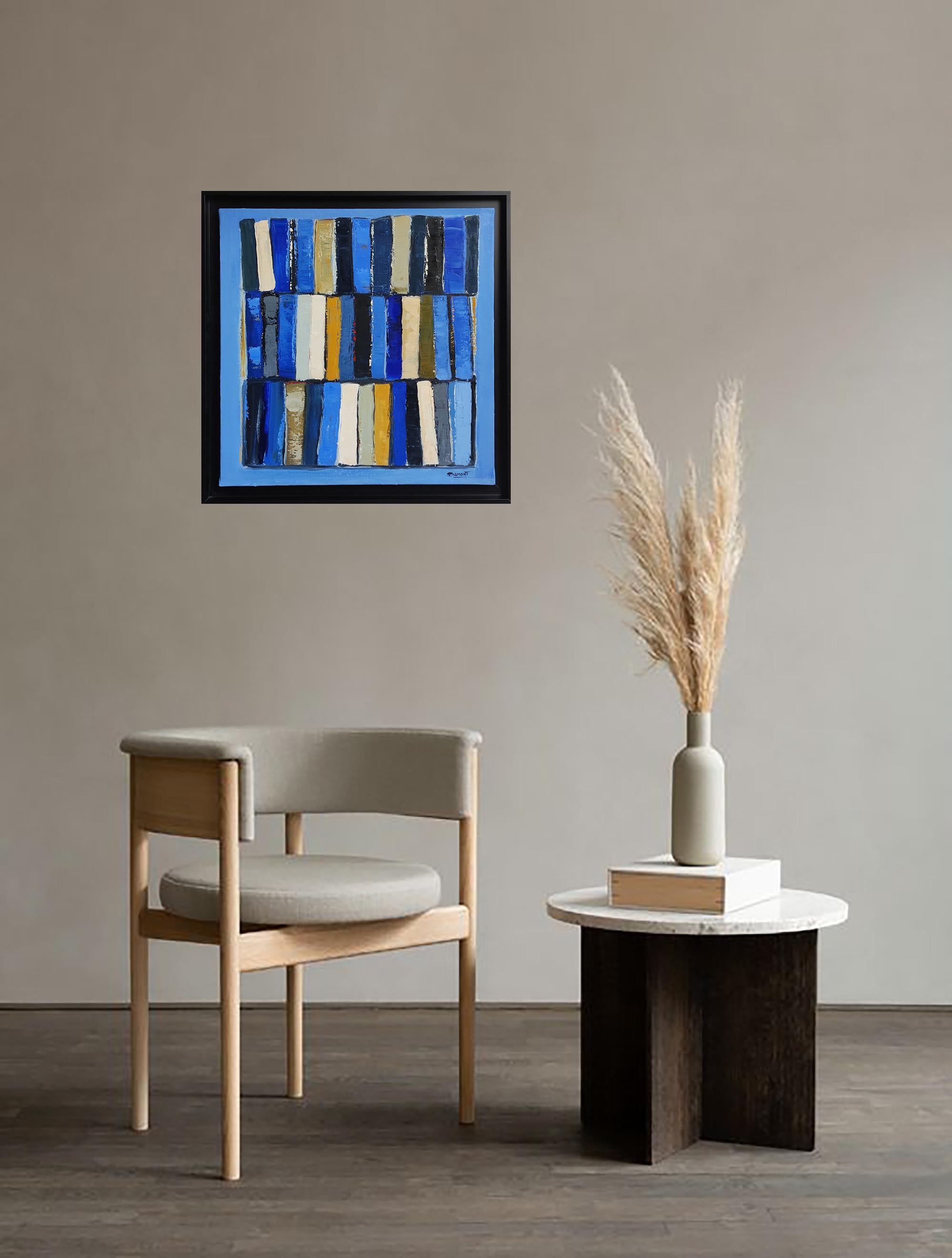 les mots bleus , astratto, colorato, blu olio su tela, espressionismo, geometrico - Painting di SOPHIE DUMONT