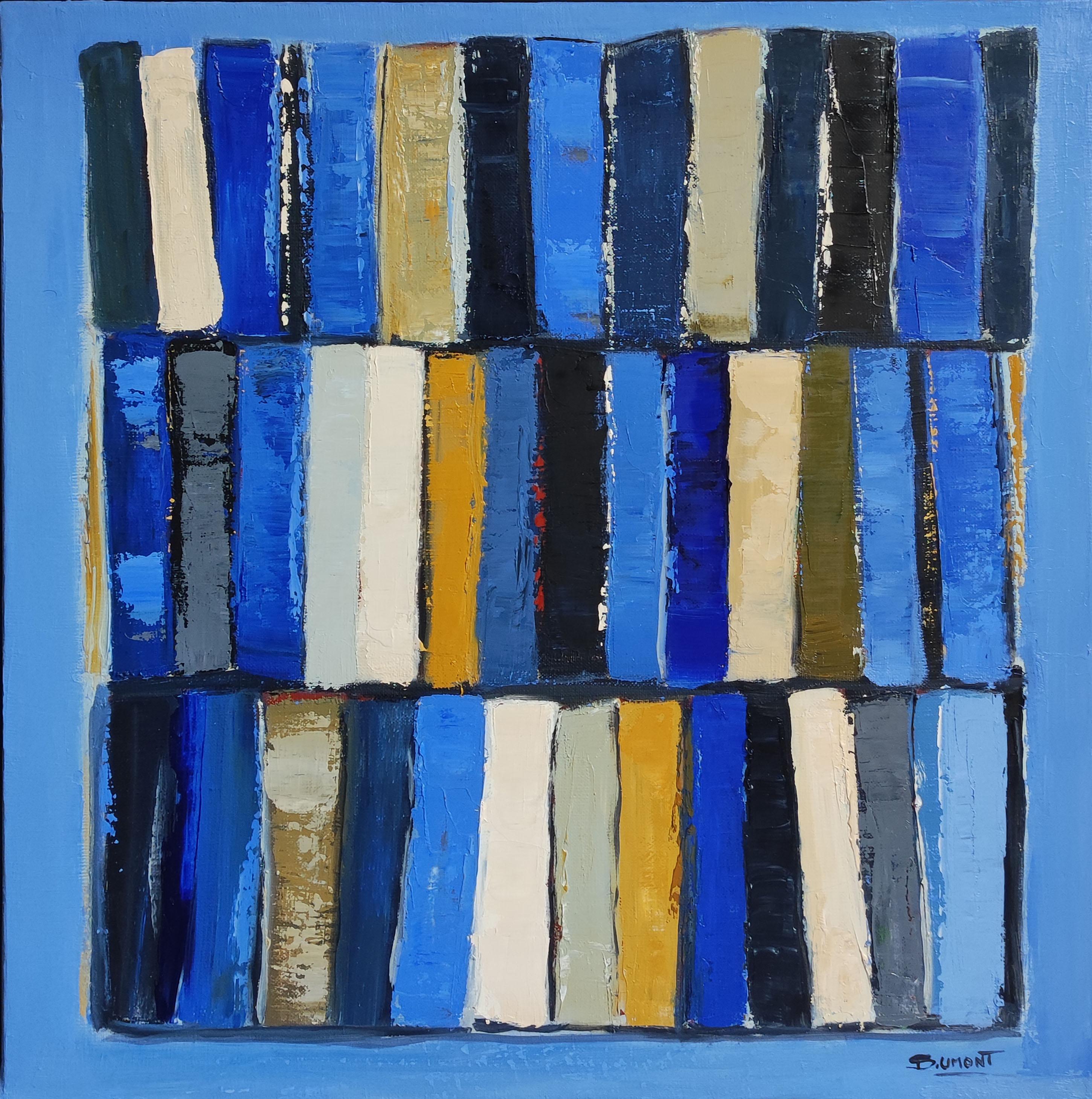les mots bleus , astratto, colorato, blu olio su tela, espressionismo, geometrico - Painting Astrattismo geometrico di SOPHIE DUMONT