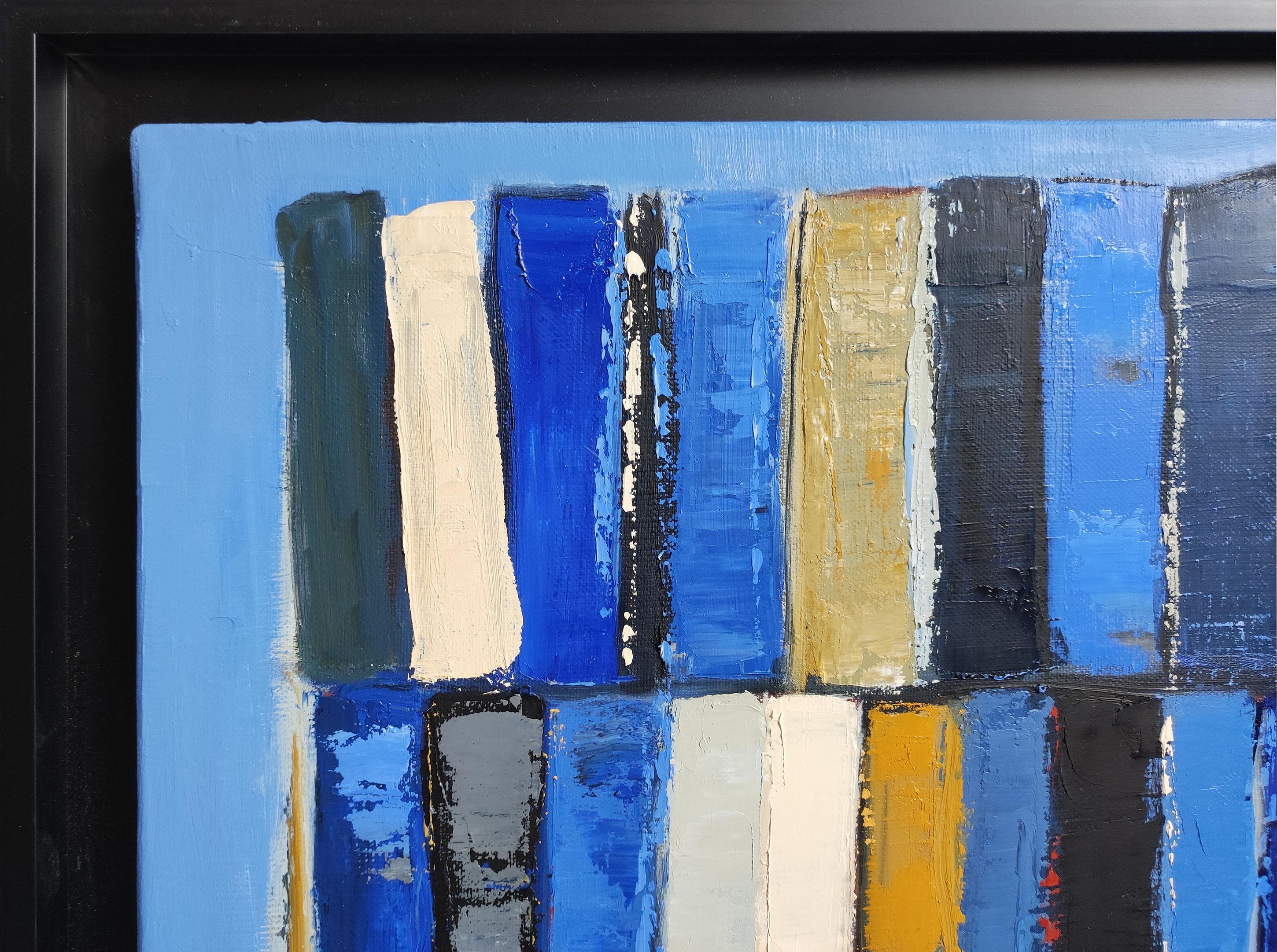 les mots bleus , astratto, colorato, blu olio su tela, espressionismo, geometrico in vendita 4