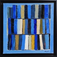 Les mots bleus, abstrait, coloré, huile sur toile bleue, expressionnisme, géométrique