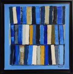 les mots bleus , astratto, colorato, blu olio su tela, espressionismo, geometrico