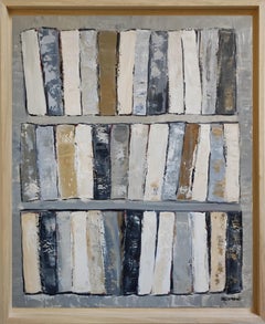 Les ombres du savoir , abstract, gray, oil, books, expressionism, geometric