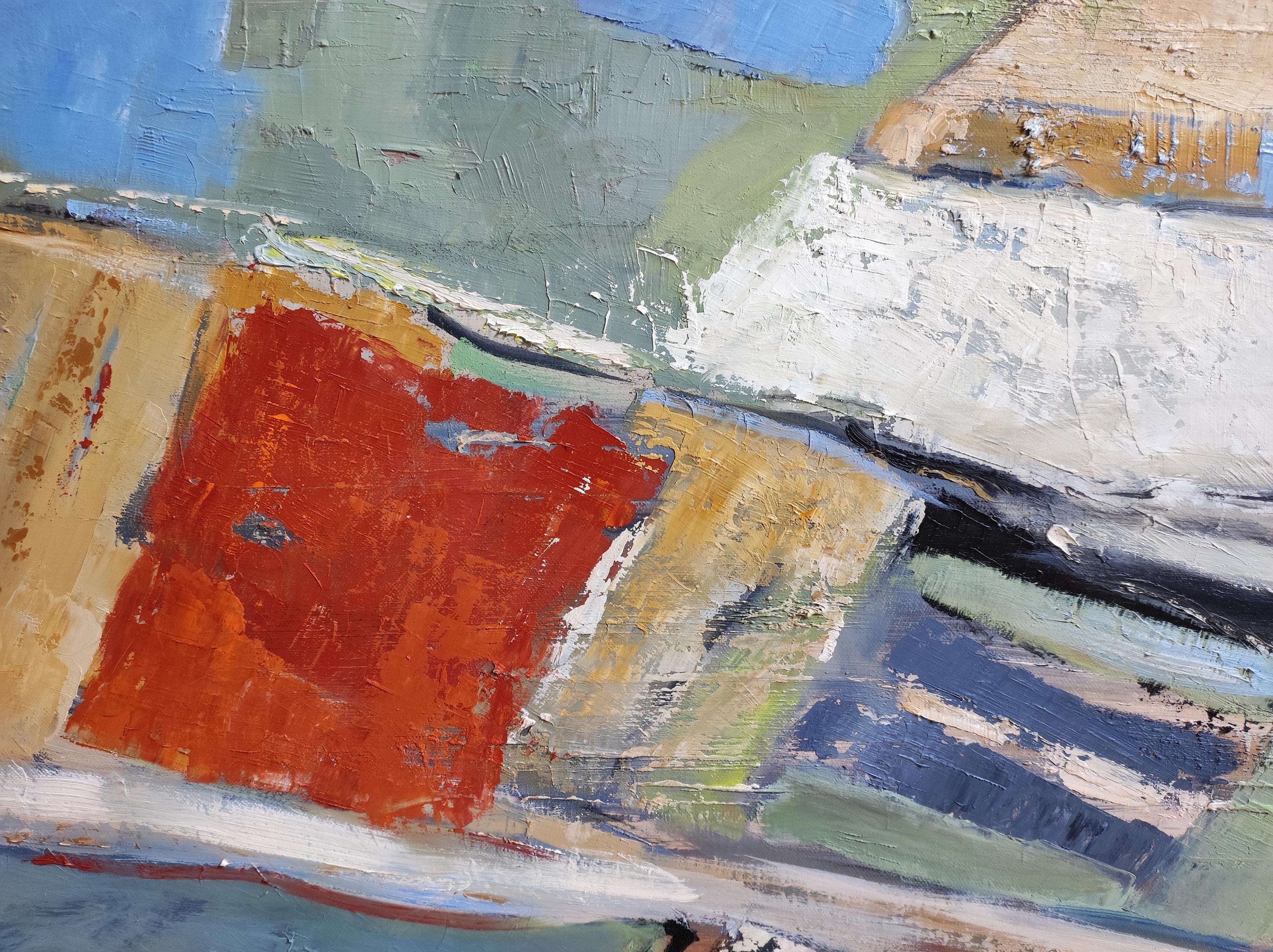 Les parcelles, Paesaggio astratto, Campagna, Contemporaneo, Olio, Francese moderno in vendita 6