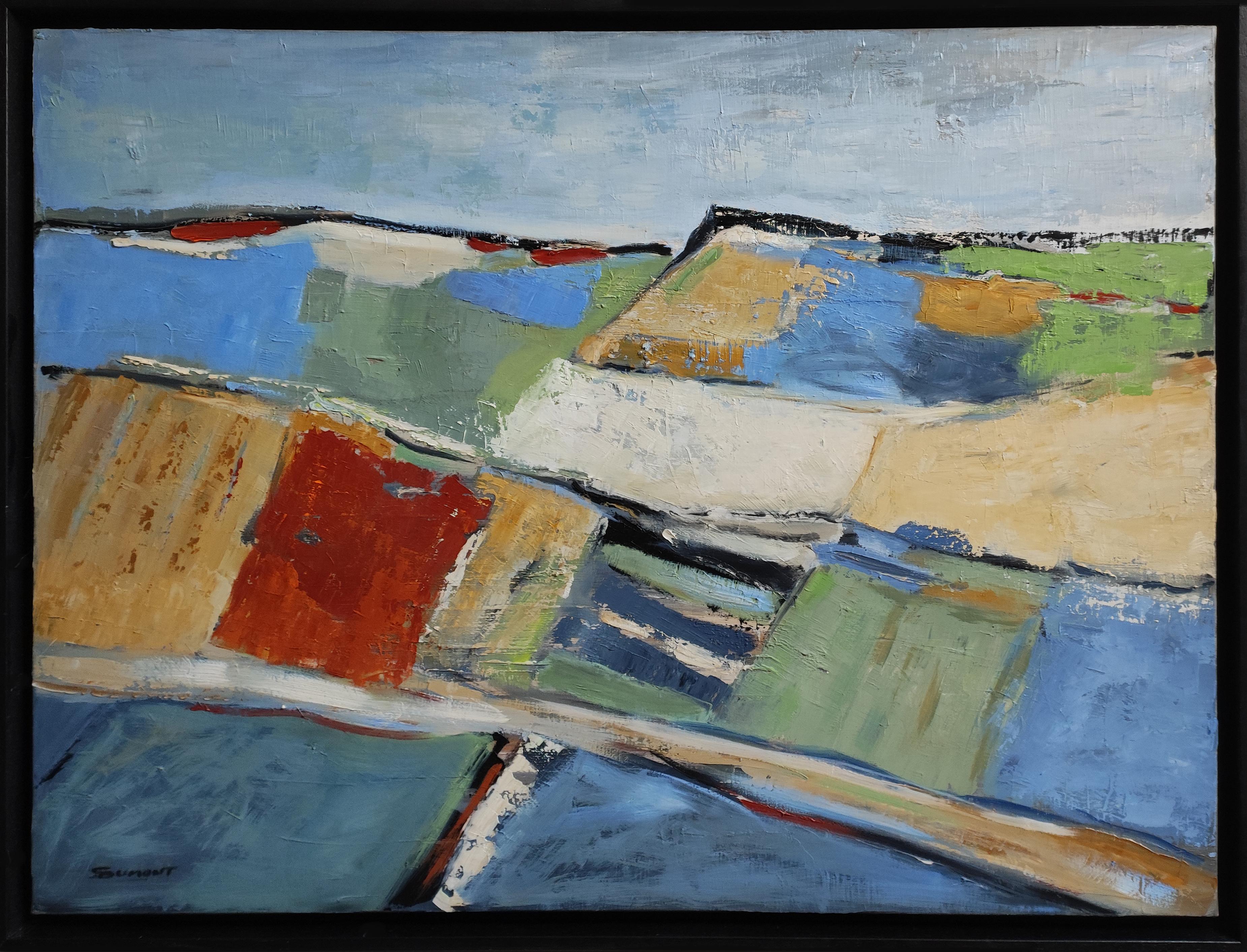 Abstract Painting di SOPHIE DUMONT - Les parcelles, Paesaggio astratto, Campagna, Contemporaneo, Olio, Francese moderno